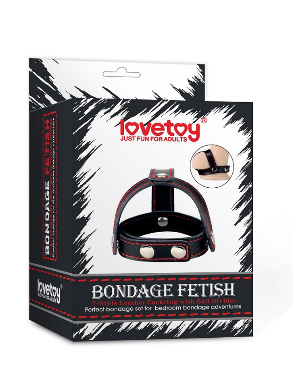censan-bondage-fetish-t-style-leather-cockring-with-ball-divider-1119840-1 Bondage Fetish T-Style Leather Cockring With Ball Divider - Görsel 1