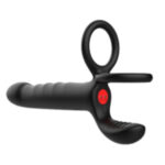 Çift Penis Halkalı Titreşimli Prostat Masaj Aleti ve Dildo Vibratör - Geciktirici Etkili & Testis Uyarıcı Esnek Silikon Anal Plug
